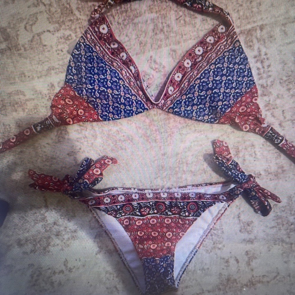 Red and Blue Patterned Bikini Set - Picture 2 of 2